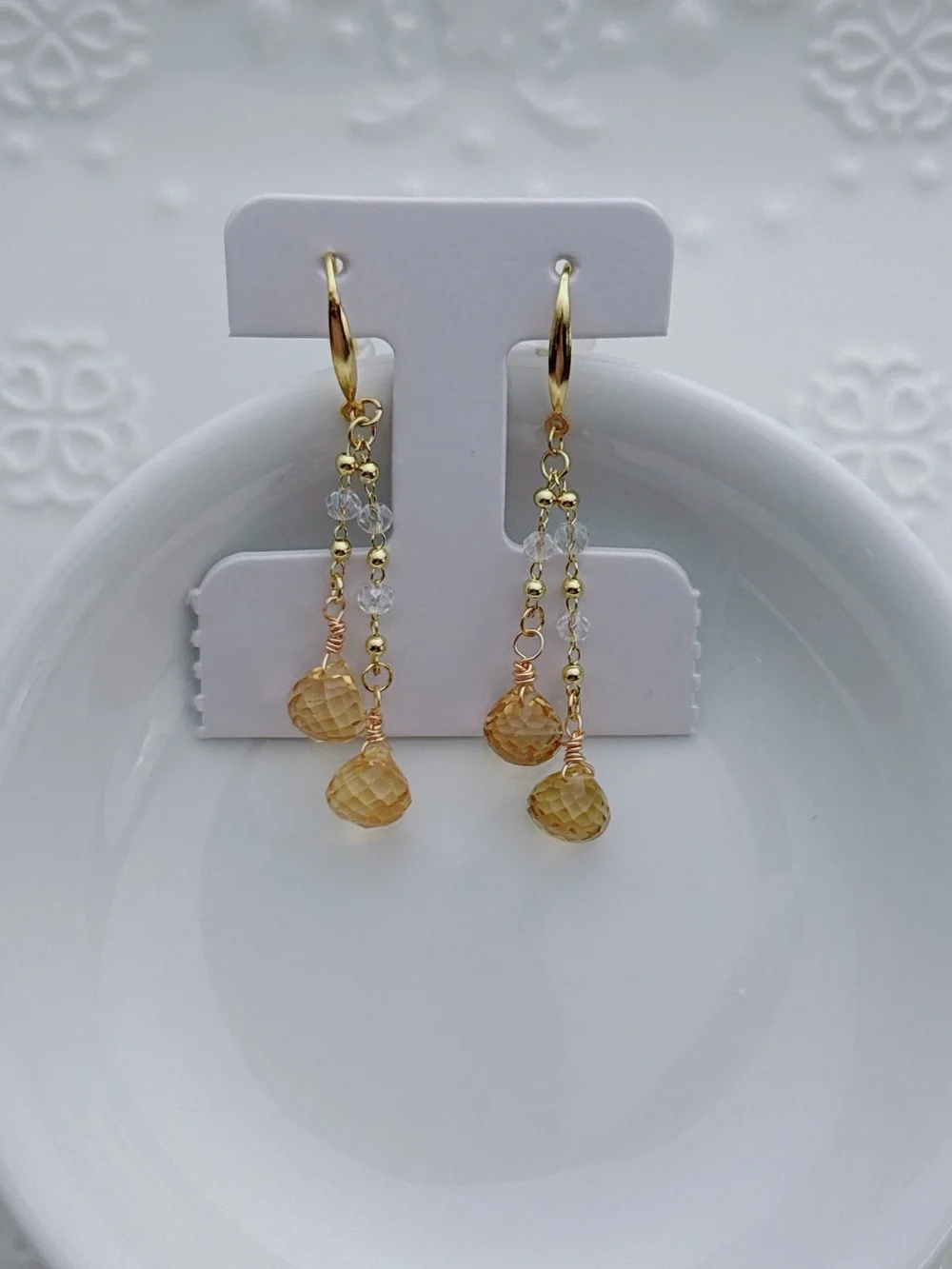 26E522 Handmade High Quality Faceted Citrine S925 Hooks Dangling Earring